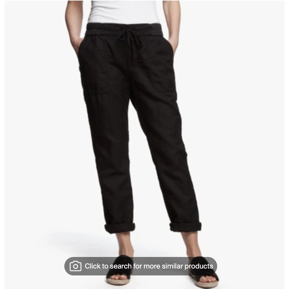 James Perse Slim Cotton Linen Trouser Pants In Black Women 0 XS Drawcord $250